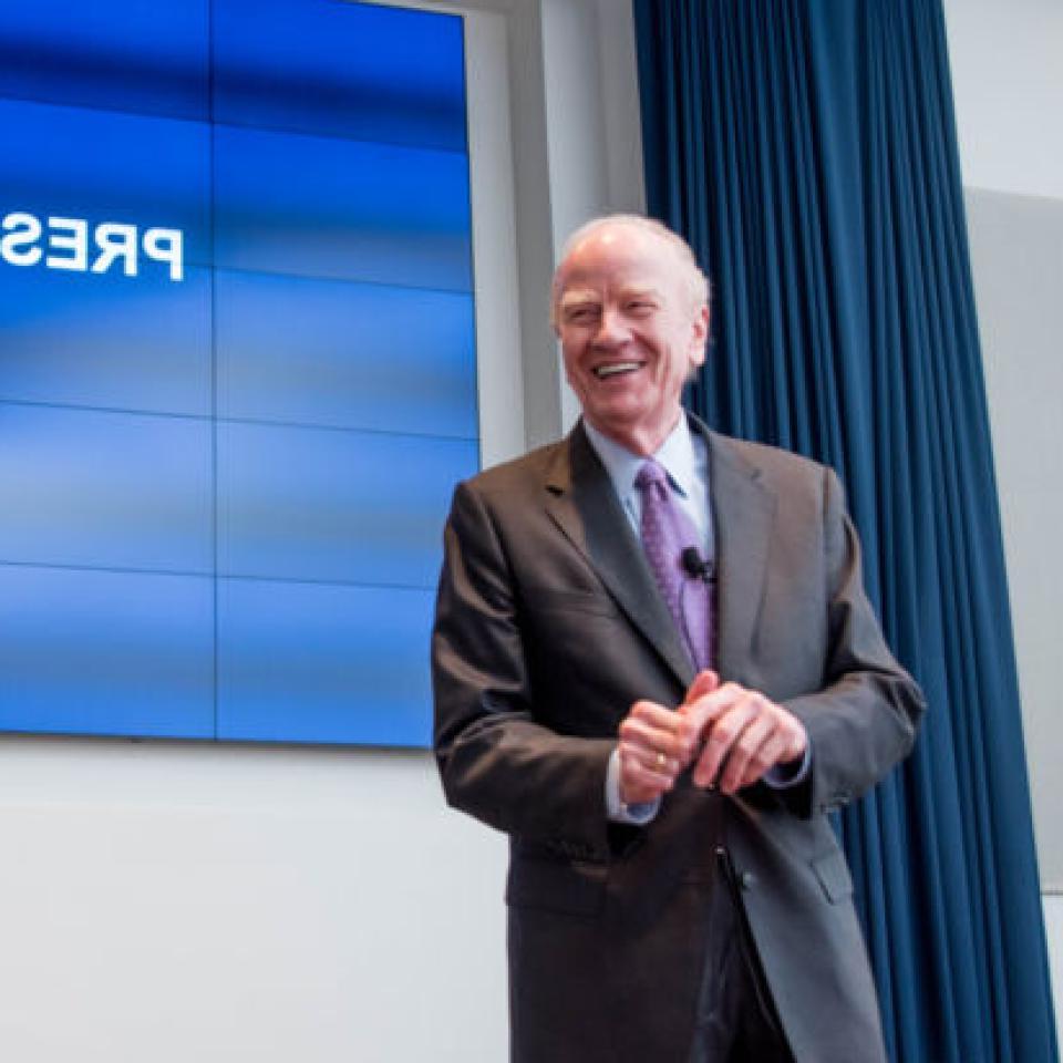 Dr. 乔治·E. Martin speaks at a university president's meeting in March of 2020