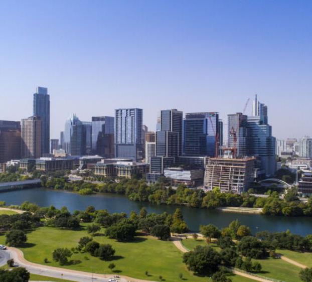 A skyline view of downtown Austin, Texas.